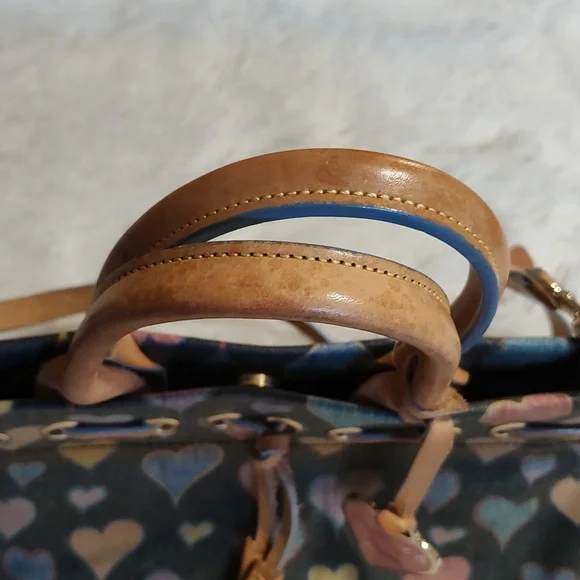 Authentic Vintage Dooney & Bourke Leather Bag Multicolored Hearts Tassels Charm - Picture 4 of 12